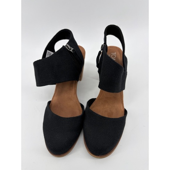 Toms Shoes - TOMS Majorca Sandal, Black Slingback Side Zip Closed Toe Block Heel, Sz 10